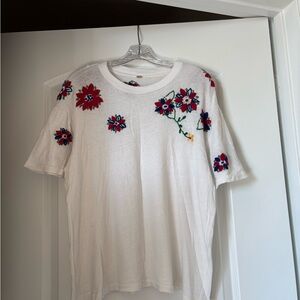 Free People White Floral Embroidered Tee
